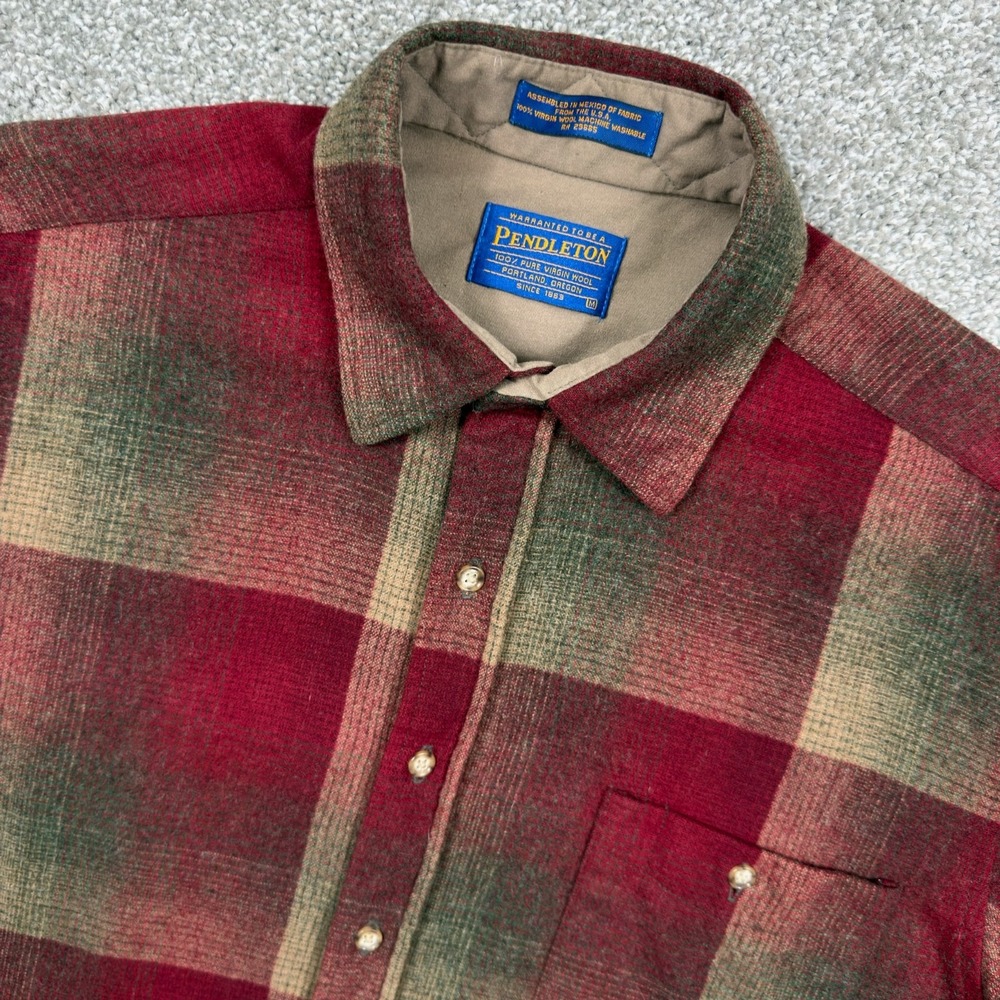 Pendleton Maverick Wool Shirt Men's Medium Red Plaid Elbow Patch AA033